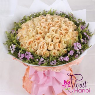 Order 99 champagne rose bouquet delivery Hanoi