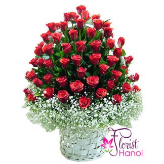 Order 99 red roses arranged with babys breath in Hanoi