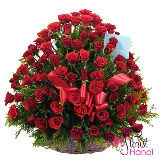 Shop 99 red rose basket in Hanoi