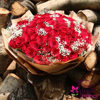 99 red roses with baby breath for love