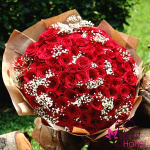 99 red roses with baby breath for love