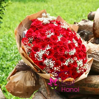 99 red roses with baby breath bouquet in Hanoi