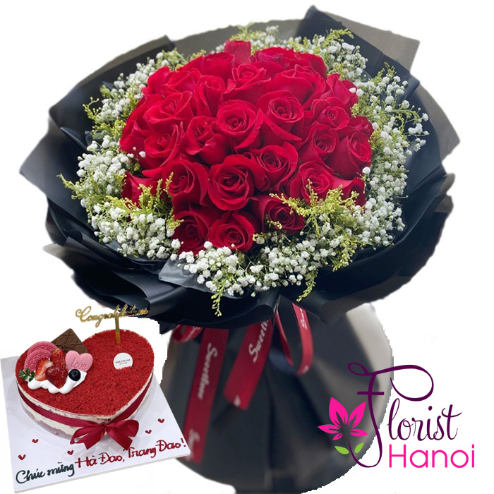 Birthday cake and flower combo delivery Hanoi