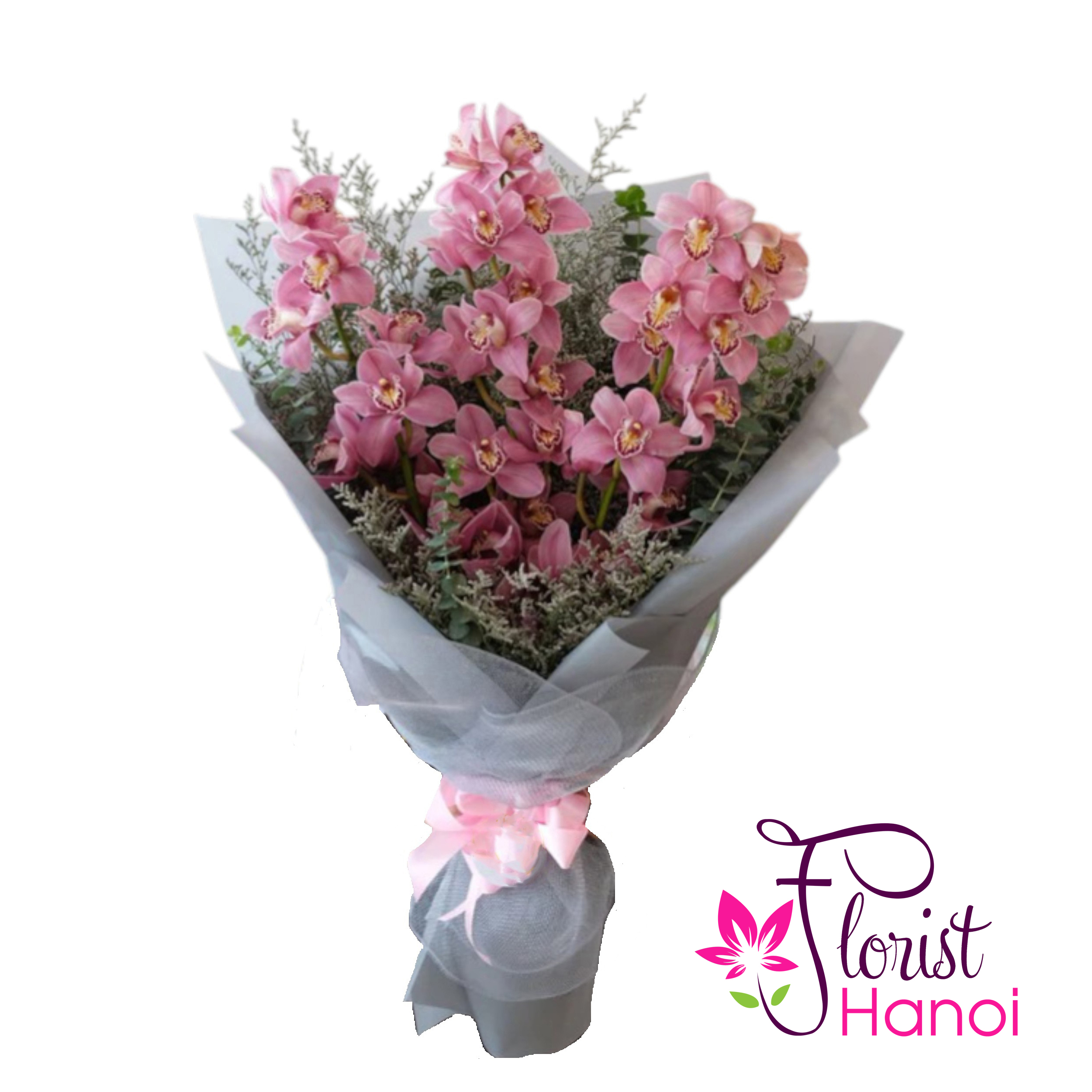 Pink cymbidium orchid bouquet