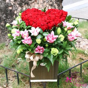 Red rose heart shaped arrangement