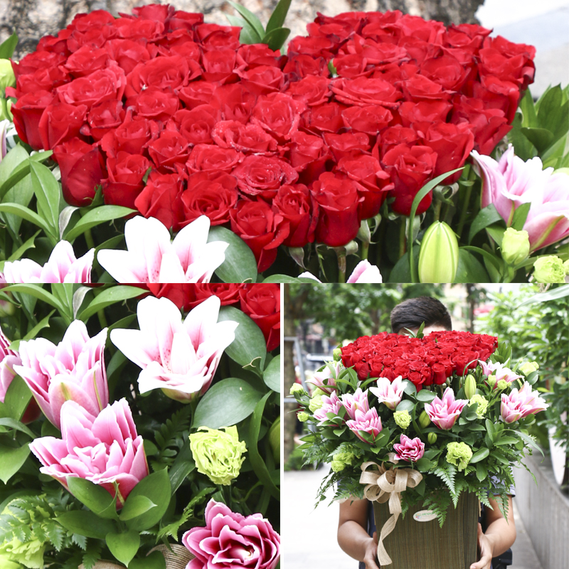 Beautiful red rose heart shaped arrangement HN
