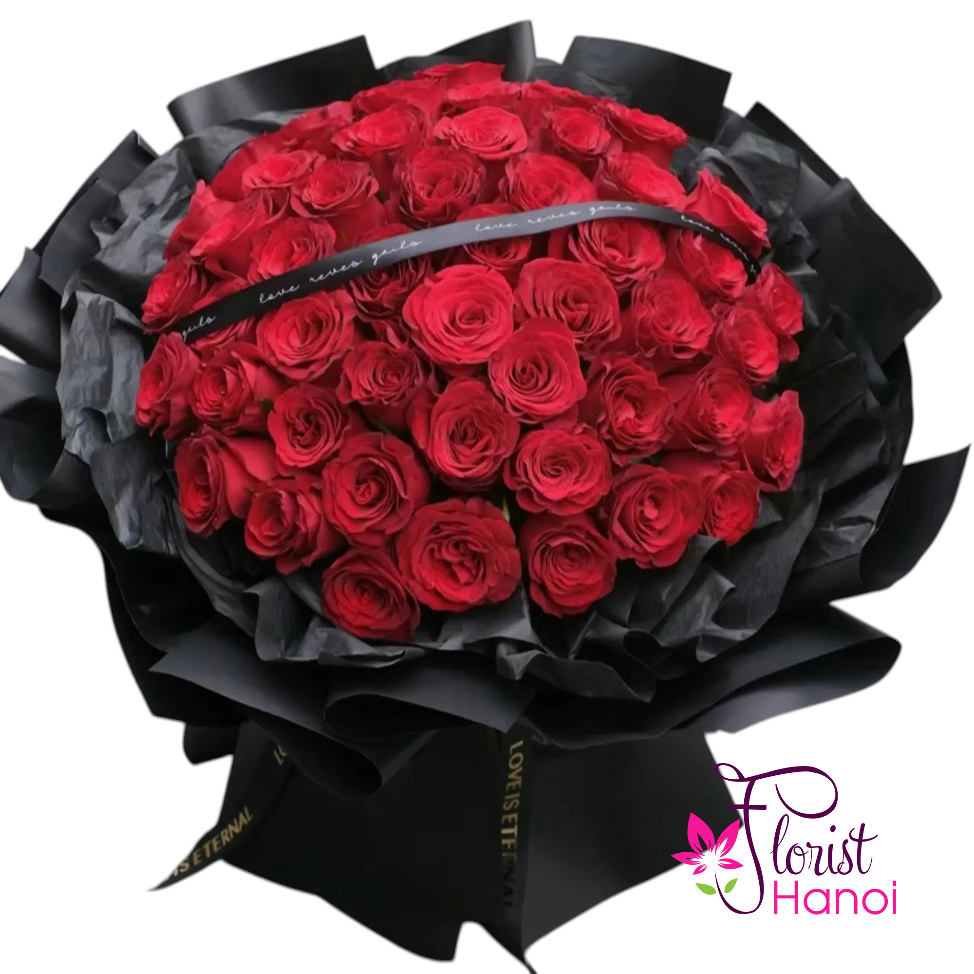 Red roses wrapped by back paper for your loved one
