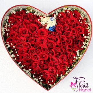 Red roses box mix babie flowers