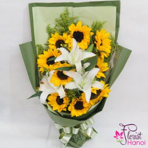Sunflower mixed white lilys