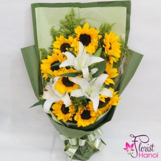 Sunflower mixed white lilys