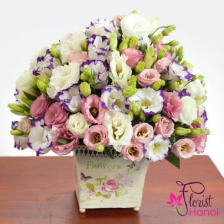 Basket of lisianthus flowers Vietnam