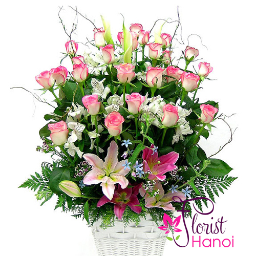 Buy beautiful pink rose arrangement Hanoi