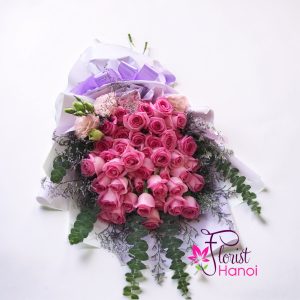 Beautiful pink rose bouquet same day delivery Hanoi