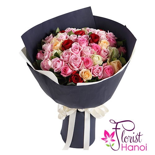 Multi coloured rose bouquet for girlfriend