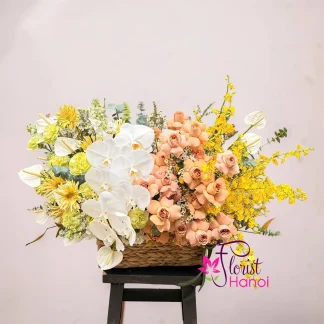 Birthday flower basket with phalaenopsis orchids in Hanoi