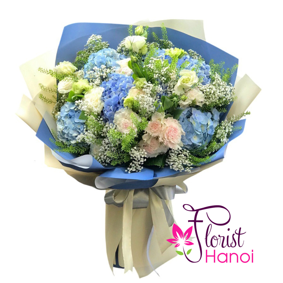 Order blue flower bouquet delivery Hanoi