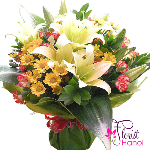 Assorted bouquet of lilies and carnations