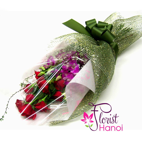 Buy bouquet of roses and dendrobium orchids