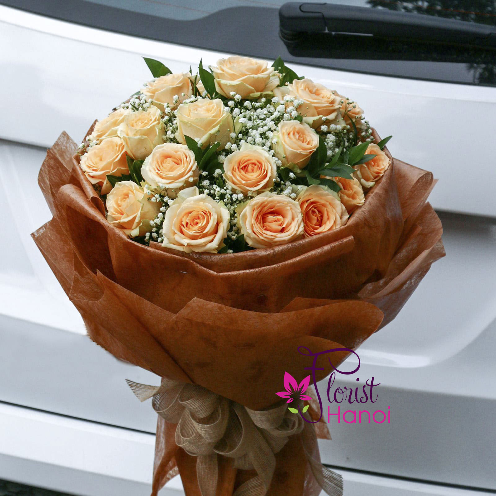 Order champagne rose bouquet Hanoi