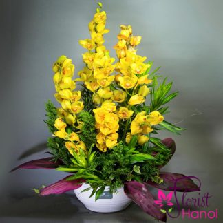 Cymbidium orchids flower arrangements in Vietnam