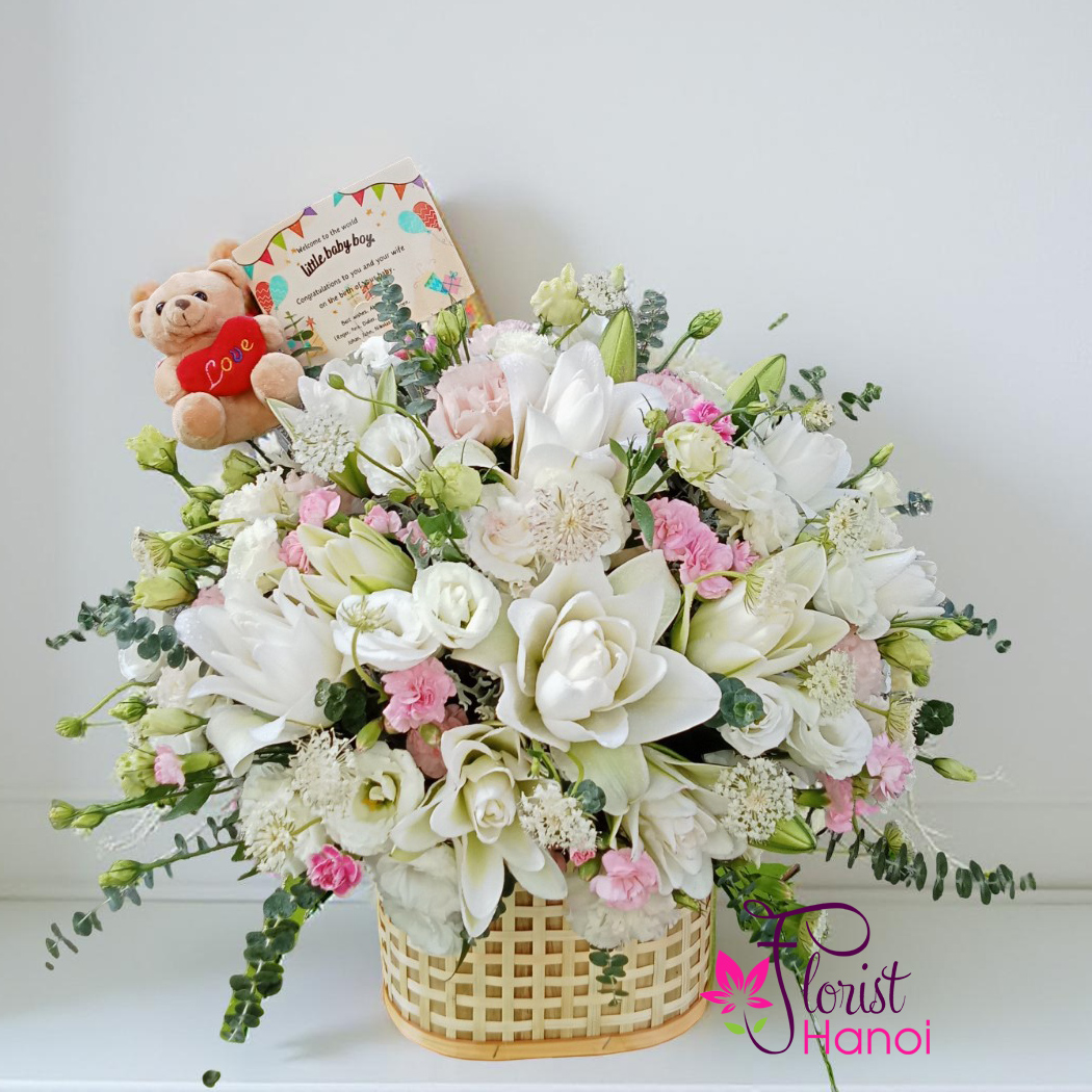 white lily and mini bear for baby
