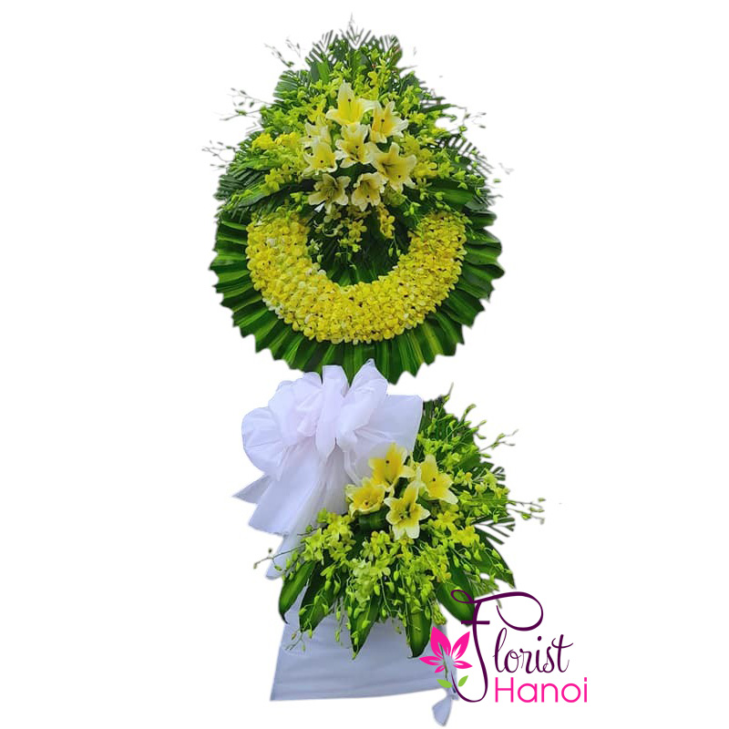 Yellow funeral flowers to Hanoi same day delivery