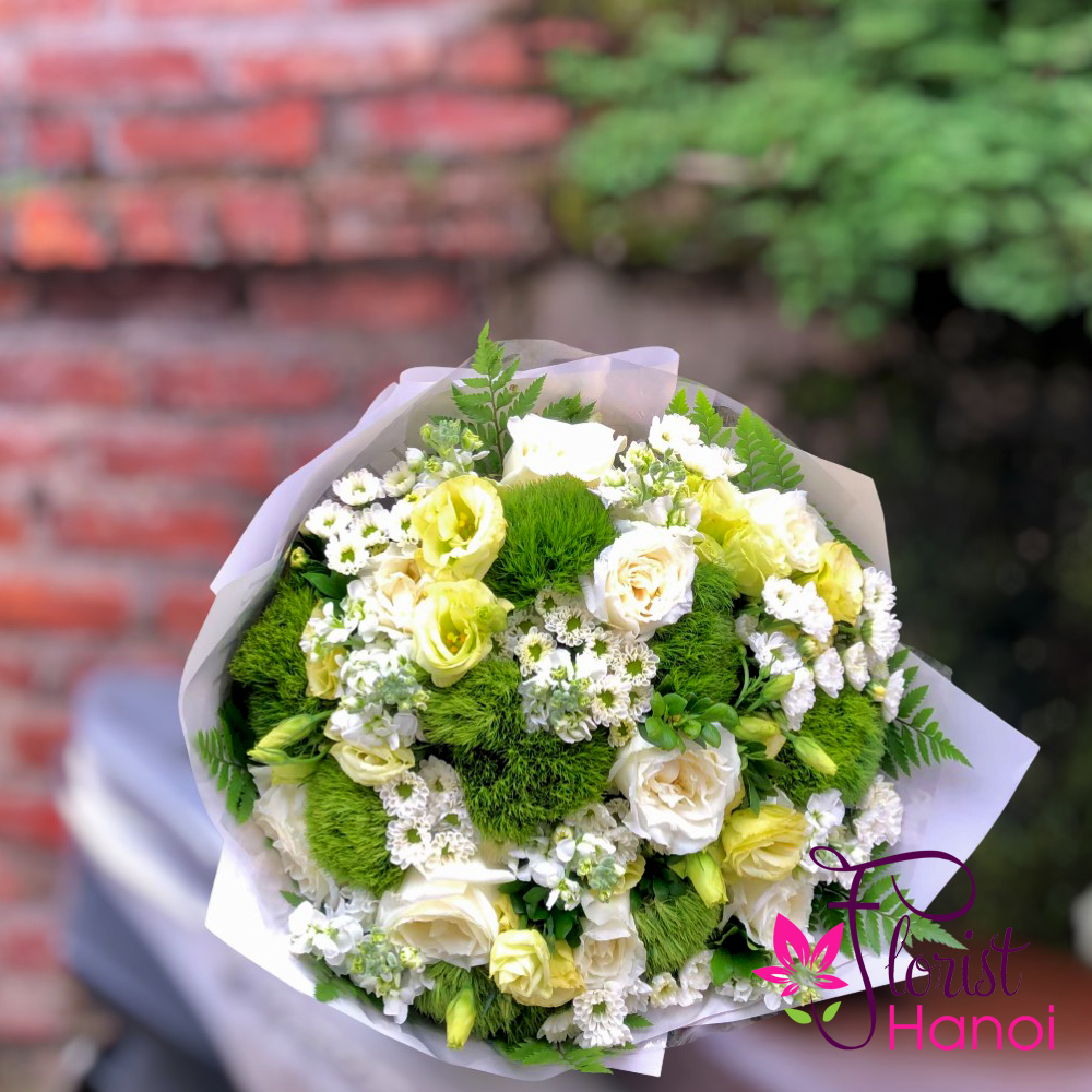 Order green flower bouquet in Hanoi