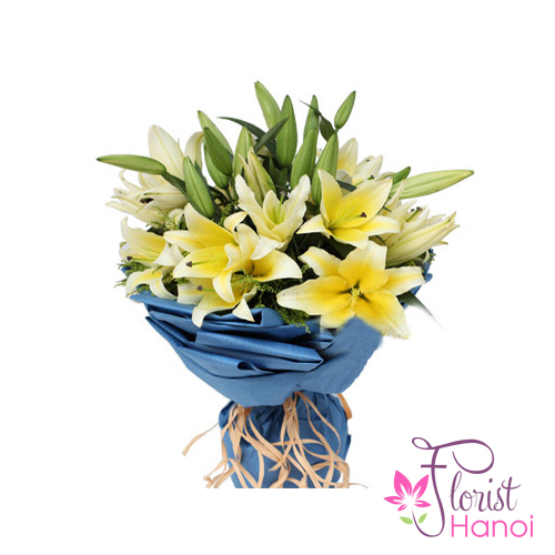 Shop birthday flowers with yellow lilies for mom in Hanoi
