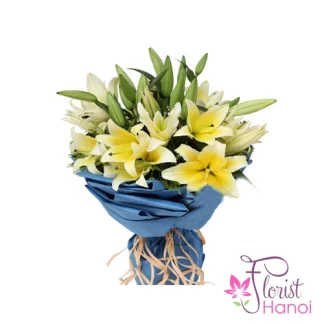 Yellow lily birthday flowers bouquet delivery in Hanoi