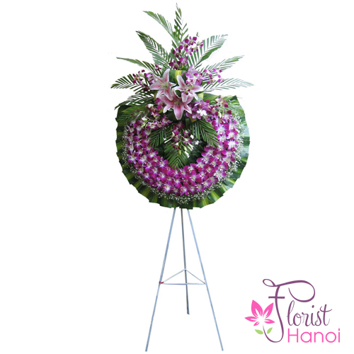Purple funeral flower stand in Hanoi
