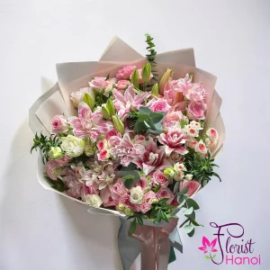 Mixed Pink Flower Bouquet in Hanoi