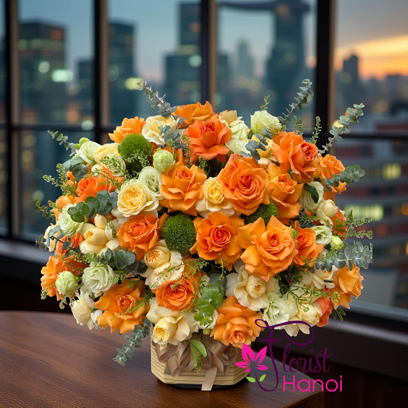 Order orange rose arrangement in Hanoi