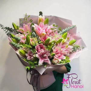 Pink Lily Bouquet Free Delivery in Hanoi