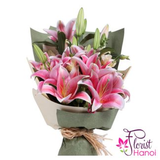 Pink lily bouquet free delivery in Hanoi
