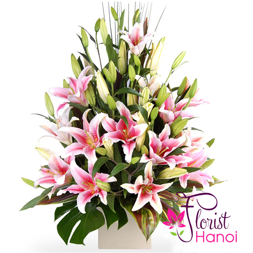 Buy Pink lily flower arrangement for mother