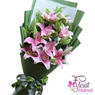 Pink lily flower arrangement in Hanoi Vietnam