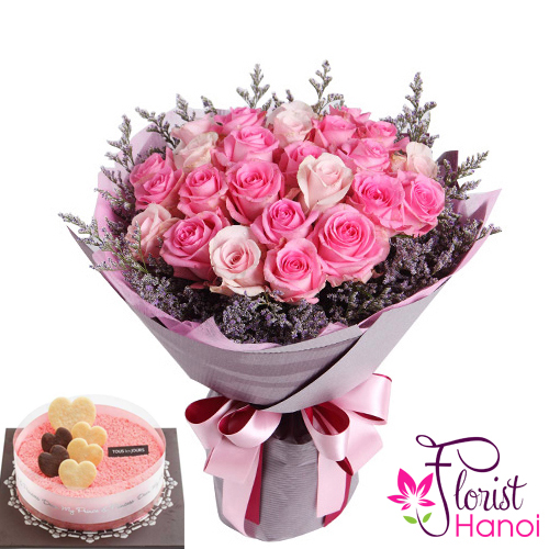 Order pink roses and birthday cake