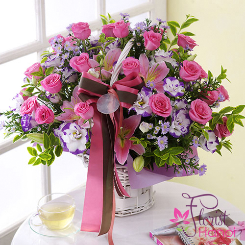 Send pink roses flowers Hanoi for birthday 