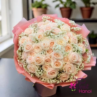pink rose birthday bouquet Hanoi