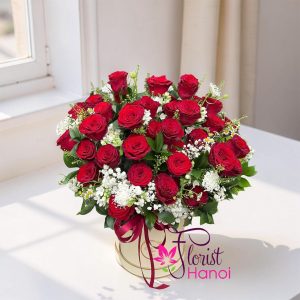 Red rose basket Hanoi same day delivery