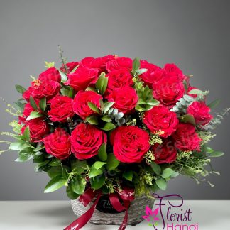 Order red roses basket in Hanoi