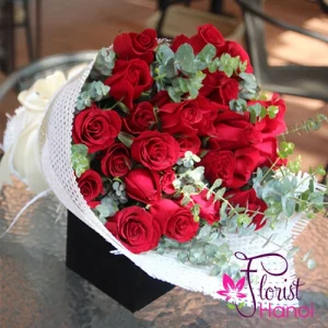 Red Roses Bouquet in White Mesh Wrap