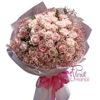 romantic pink rose bouquet hanoi same day delivery