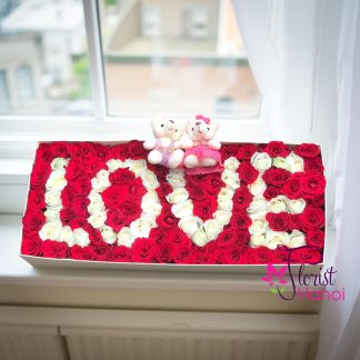 romantic love rose box with teddy bears in hanoi