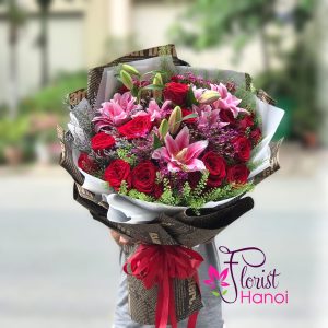 Rose and lily bouquet same day delivery Hanoi