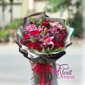 rose and lily bouquet same day delivery hanoi Vietnam