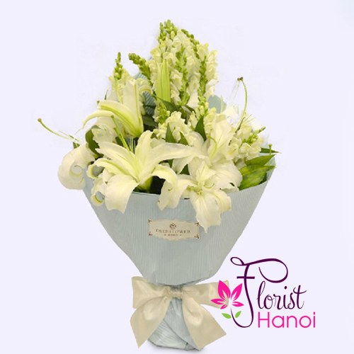 Send white flower bouquet online in Vietnam