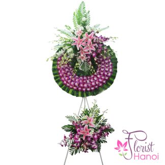 Sympathy flowers Hanoi free delivery with purple orchids and pink lilies