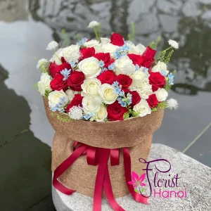 White and red rose bouquets