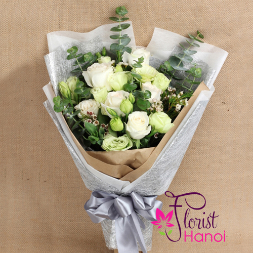 Order white flower bouquet same day delivery Hanoi